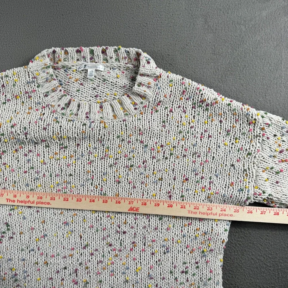 Seven7 Sweater Womens L Cream Confetti Popcorn Knit Crewneck 7M7579A Soft Boho